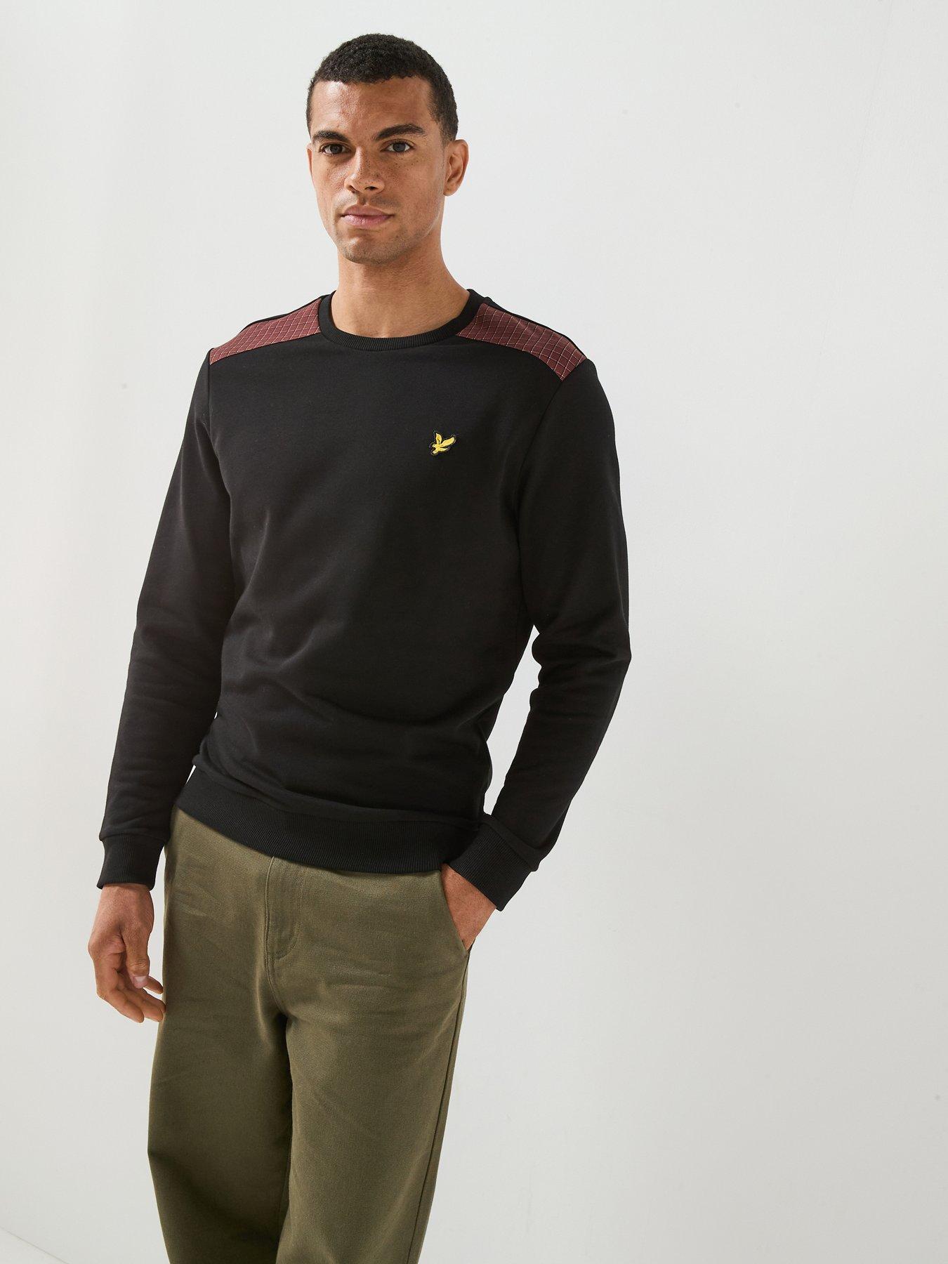 Image 1 of 6 of Lyle & Scott Check Panelled Crew Sweatshirt - Black