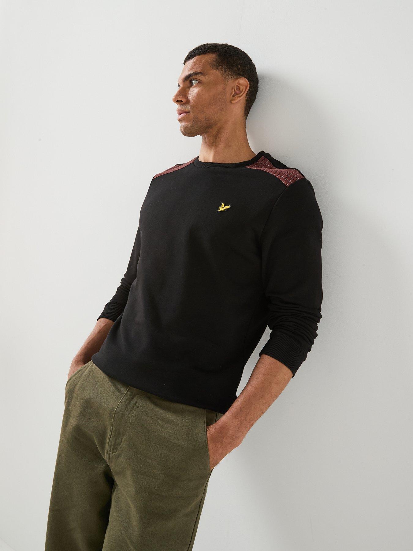 Image 6 of 6 of Lyle & Scott Check Panelled Crew Sweatshirt - Black