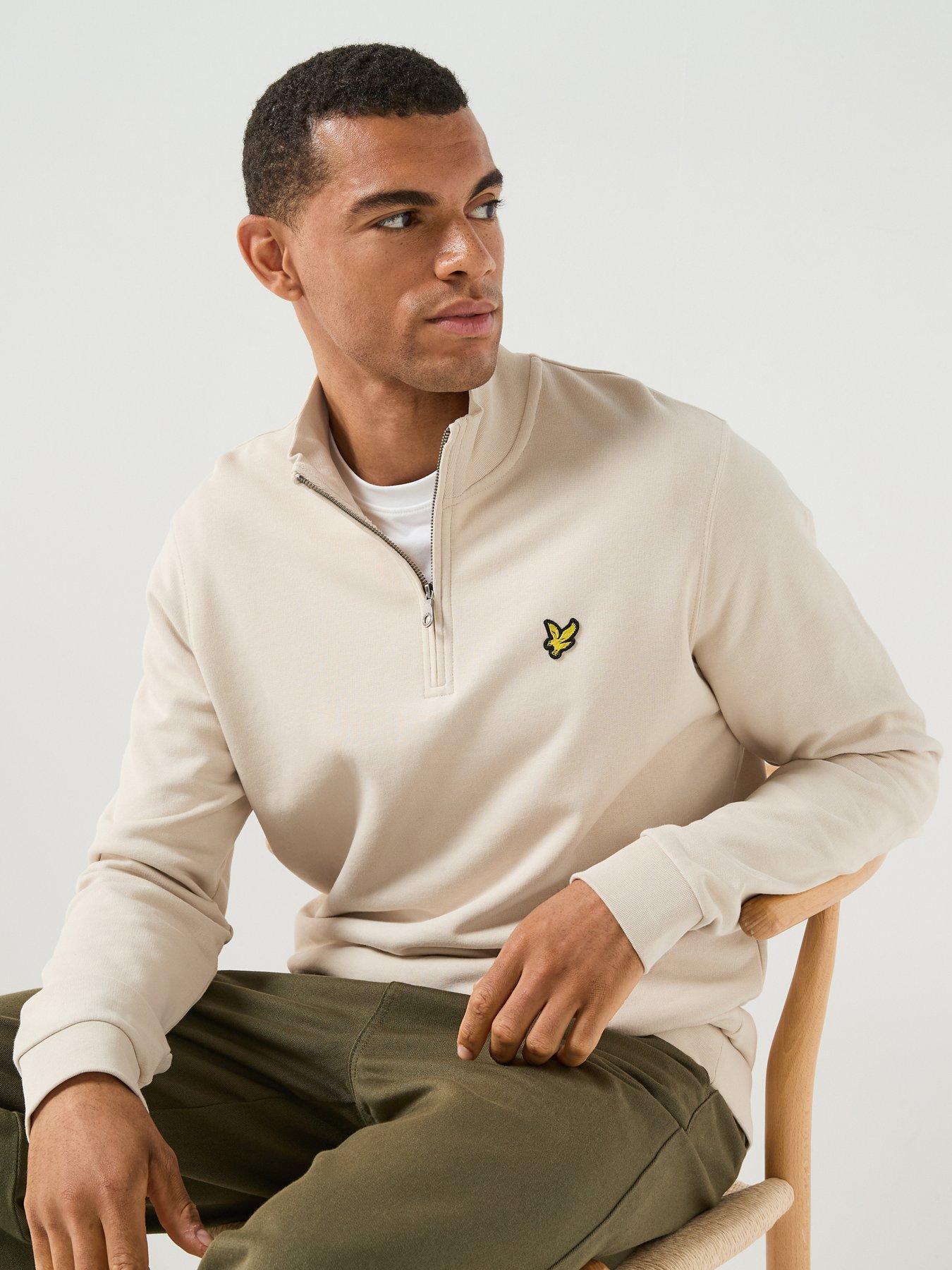 Lyle & Scott Cotton Loopback 1/4 Zip Sweatshirt, Cream, Size S, Men