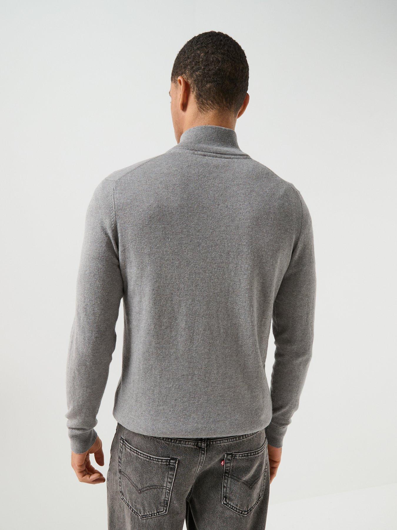 Image 2 of 6 of Lyle & Scott Lyle &amp; Scott Cotton Merino Quarter Zip Knitted Jumper - Grey