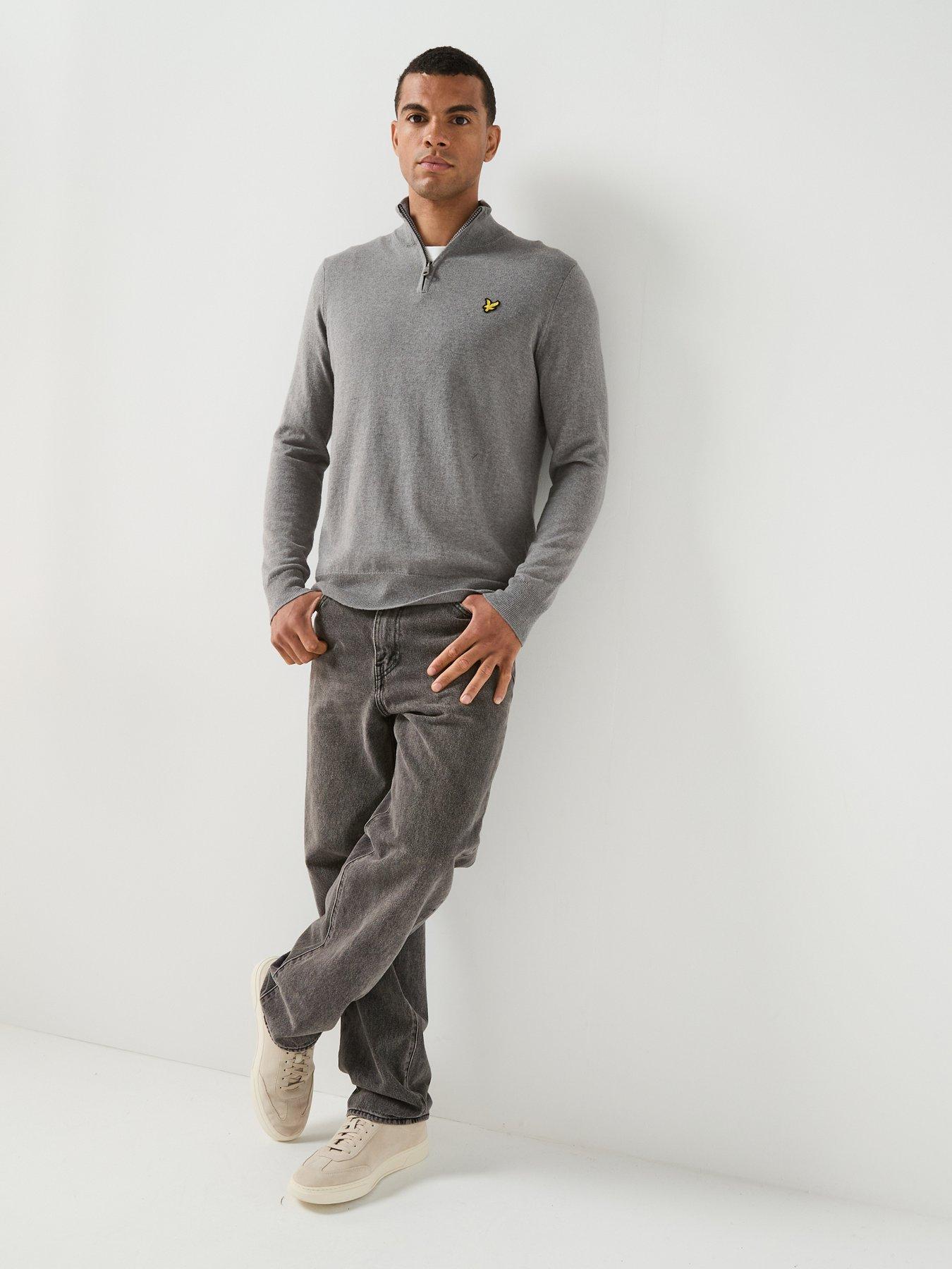 Image 3 of 6 of Lyle & Scott Lyle &amp; Scott Cotton Merino Quarter Zip Knitted Jumper - Grey