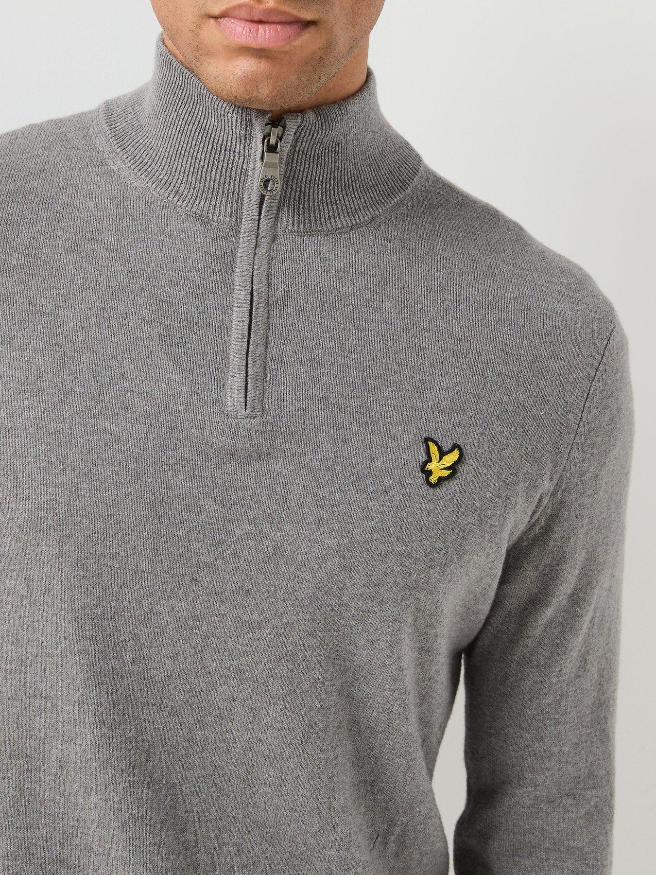 Image 4 of 6 of Lyle & Scott Lyle &amp; Scott Cotton Merino Quarter Zip Knitted Jumper - Grey