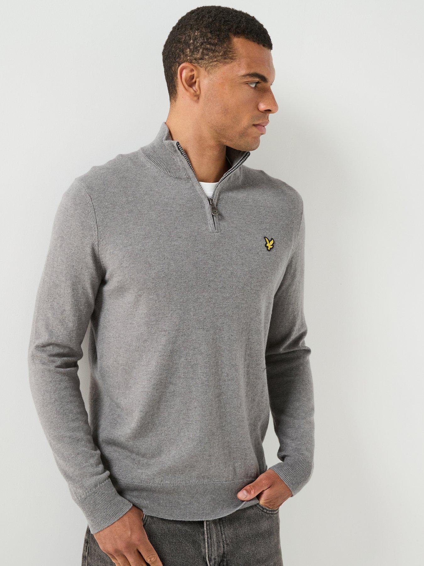 Image 5 of 6 of Lyle & Scott Lyle &amp; Scott Cotton Merino Quarter Zip Knitted Jumper - Grey