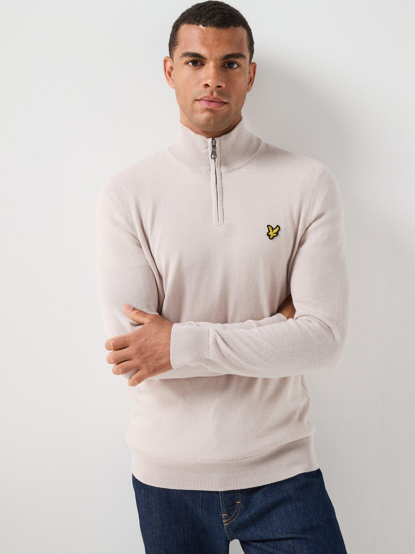 Image 1 of 5 of Lyle & Scott Lyle &amp; Scott Cotton Merino Quarter Zip Knitted Jumper - Cream