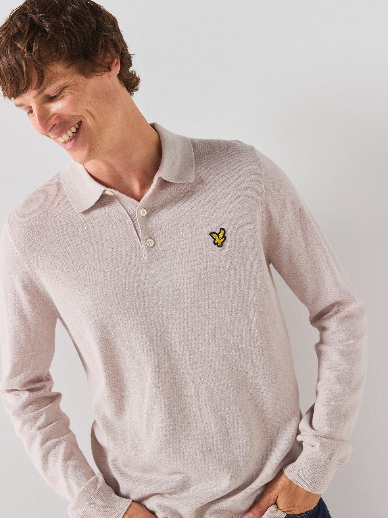 Lyle & Scott Men's Beige Long Sleeve Merino Cotton Polo - Image 3