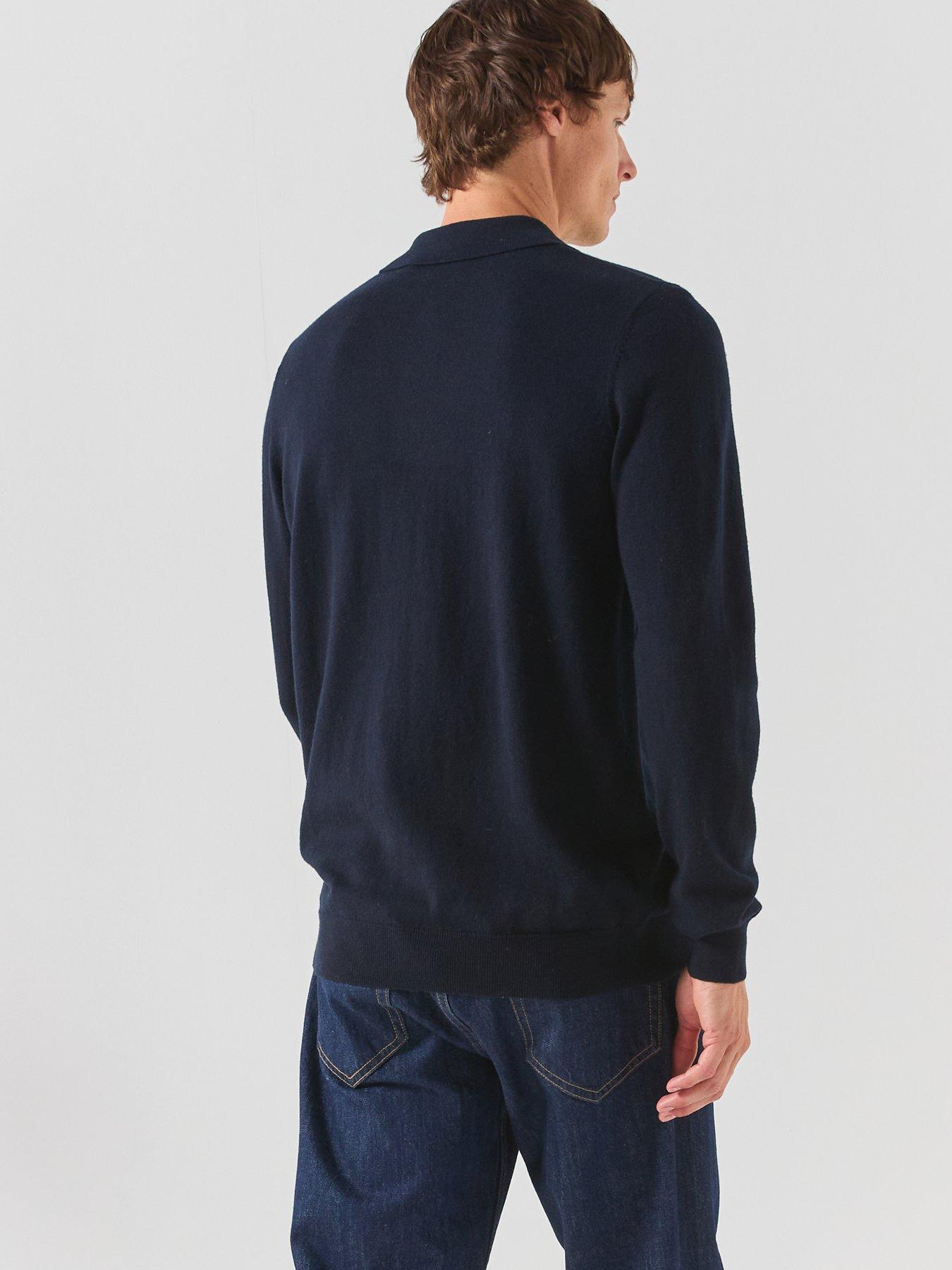 Image 2 of 6 of Lyle & Scott Lyle &amp; Scott Cotton Merino Long Sleeve Knitted Polo Shirt - Navy