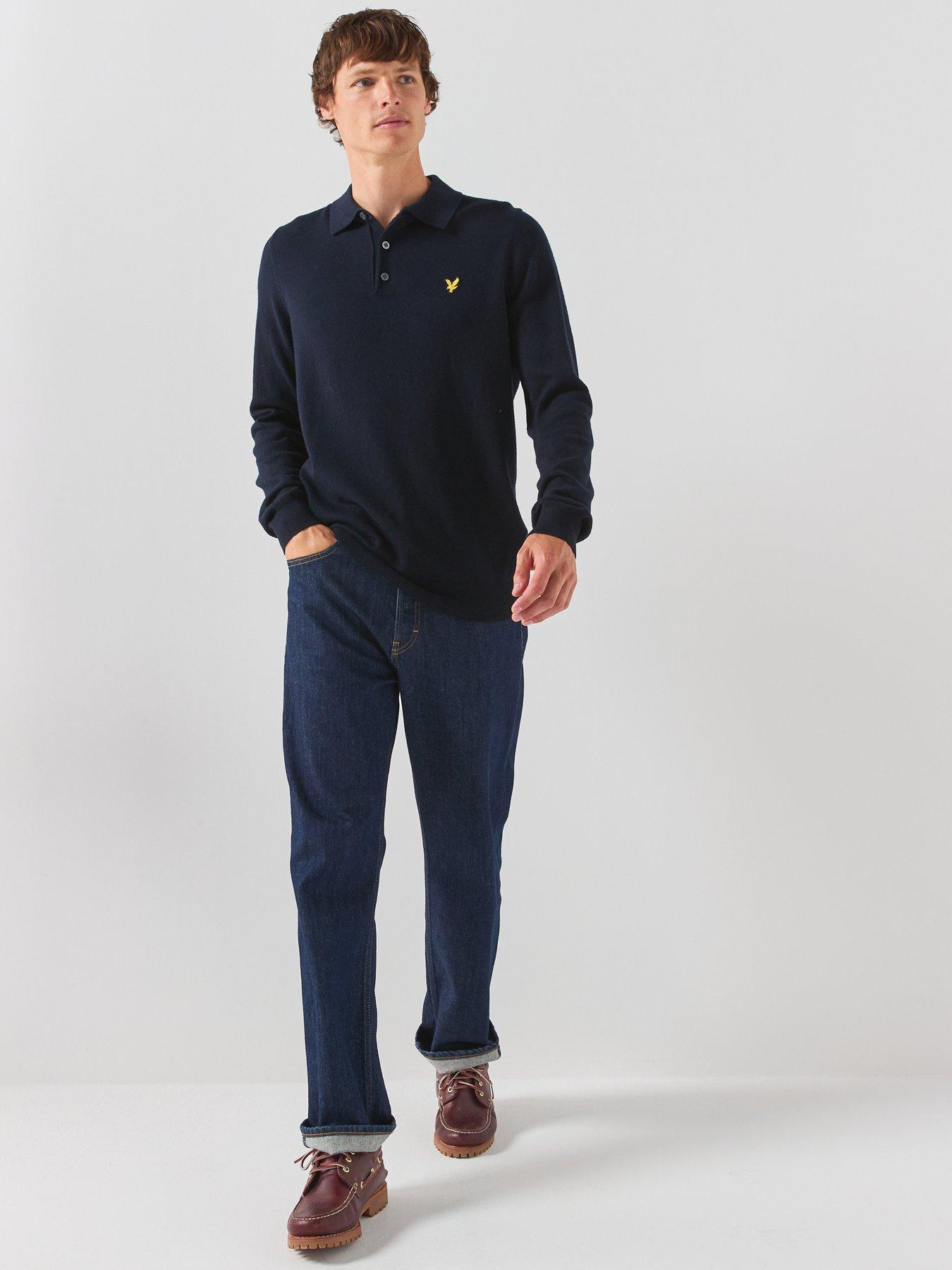 Image 3 of 6 of Lyle & Scott Lyle &amp; Scott Cotton Merino Long Sleeve Knitted Polo Shirt - Navy