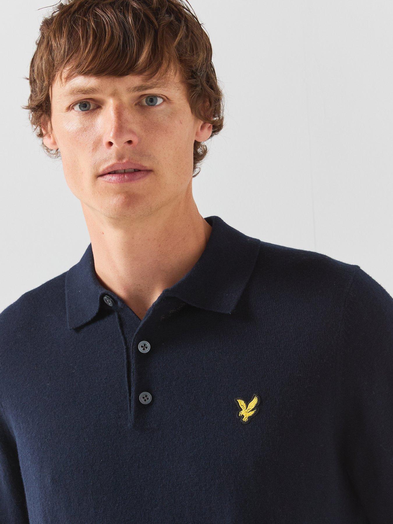 Image 4 of 6 of Lyle & Scott Lyle &amp; Scott Cotton Merino Long Sleeve Knitted Polo Shirt - Navy