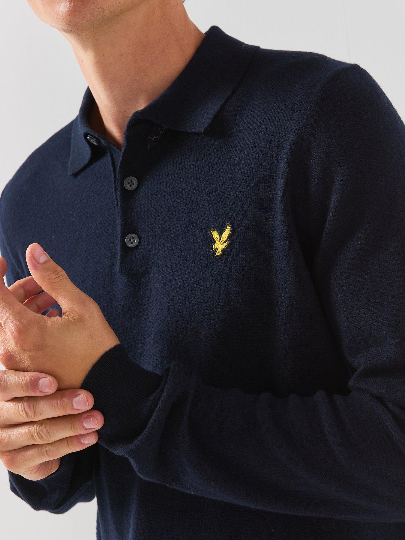 Image 5 of 6 of Lyle & Scott Lyle &amp; Scott Cotton Merino Long Sleeve Knitted Polo Shirt - Navy