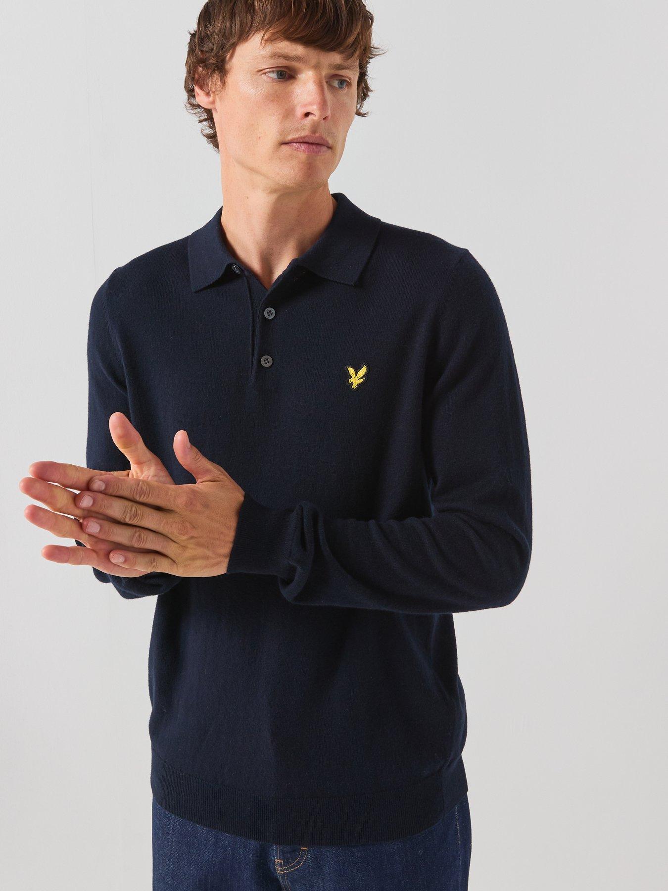 Image 6 of 6 of Lyle & Scott Lyle &amp; Scott Cotton Merino Long Sleeve Knitted Polo Shirt - Navy
