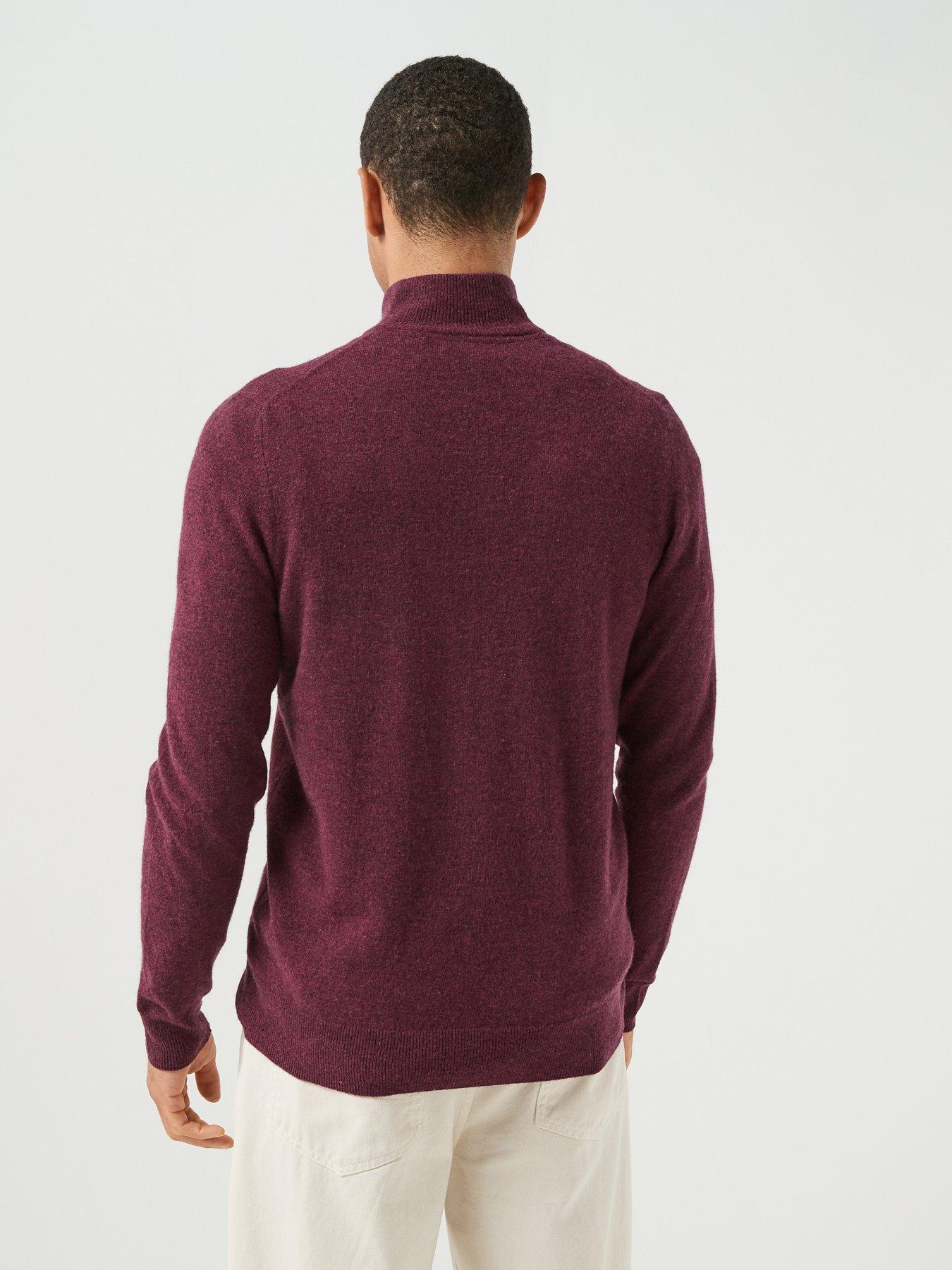 Image 2 of 6 of Lyle & Scott Lyle &amp; Scott Lambswool Blend Quarter Zip Knitted Jumper - Purple