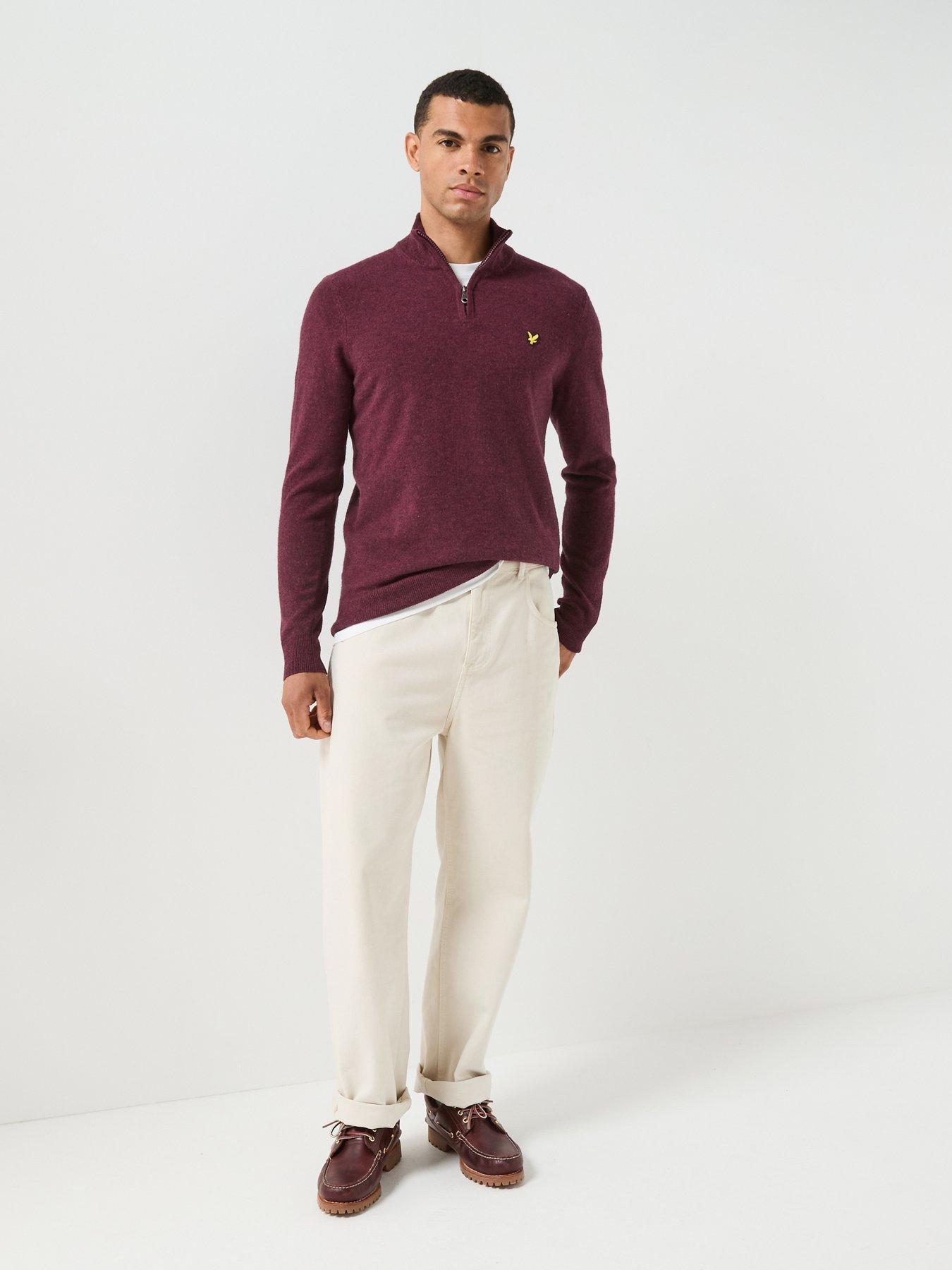 Image 3 of 6 of Lyle & Scott Lyle &amp; Scott Lambswool Blend Quarter Zip Knitted Jumper - Purple