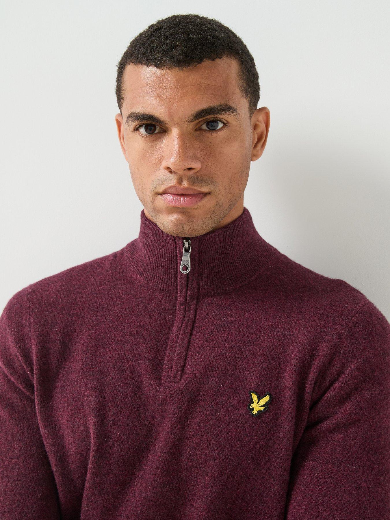 Image 4 of 6 of Lyle & Scott Lyle &amp; Scott Lambswool Blend Quarter Zip Knitted Jumper - Purple