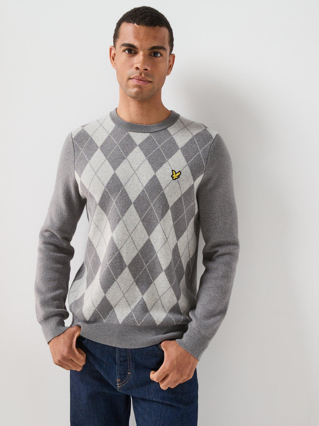 Image 1 of 5 of Lyle & Scott Lyle &amp; Scott Cotton Merino Argyle Knitted Jumper - Grey