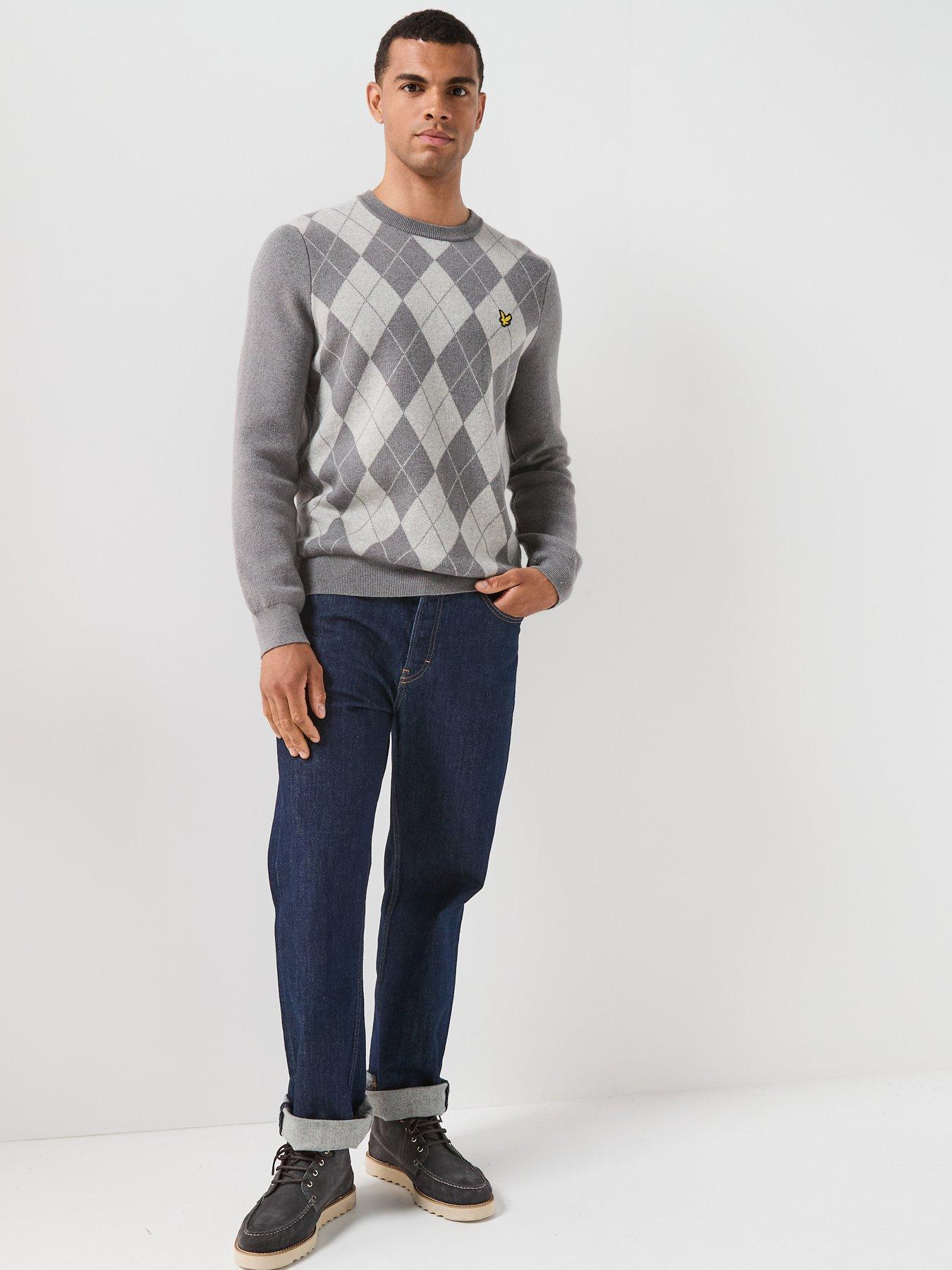 Image 3 of 5 of Lyle & Scott Lyle &amp; Scott Cotton Merino Argyle Knitted Jumper - Grey