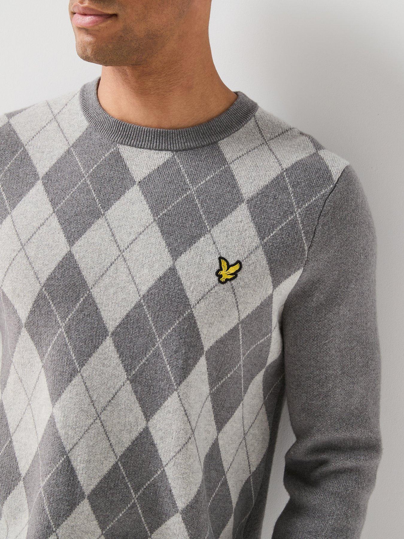 Image 4 of 5 of Lyle & Scott Lyle &amp; Scott Cotton Merino Argyle Knitted Jumper - Grey