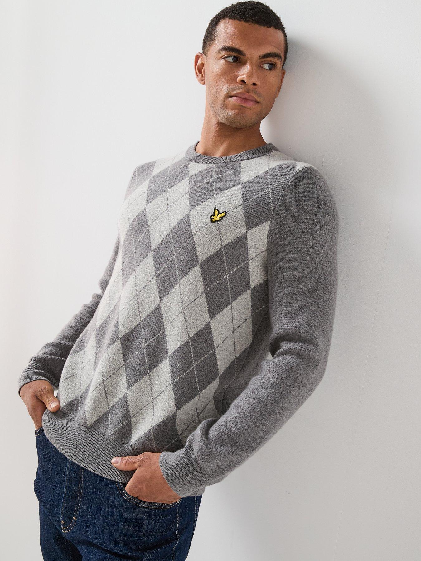 Image 5 of 5 of Lyle & Scott Lyle &amp; Scott Cotton Merino Argyle Knitted Jumper - Grey