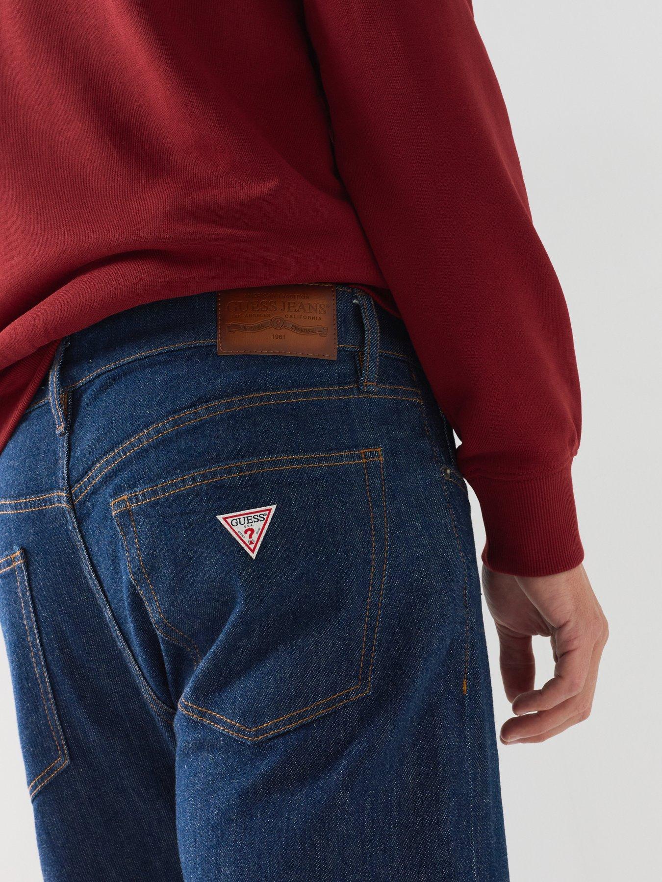 Image 4 of 5 of Guess Jeans Mens Straight Fit Five-Pocket Dark Blue Jeans - Dark Blue