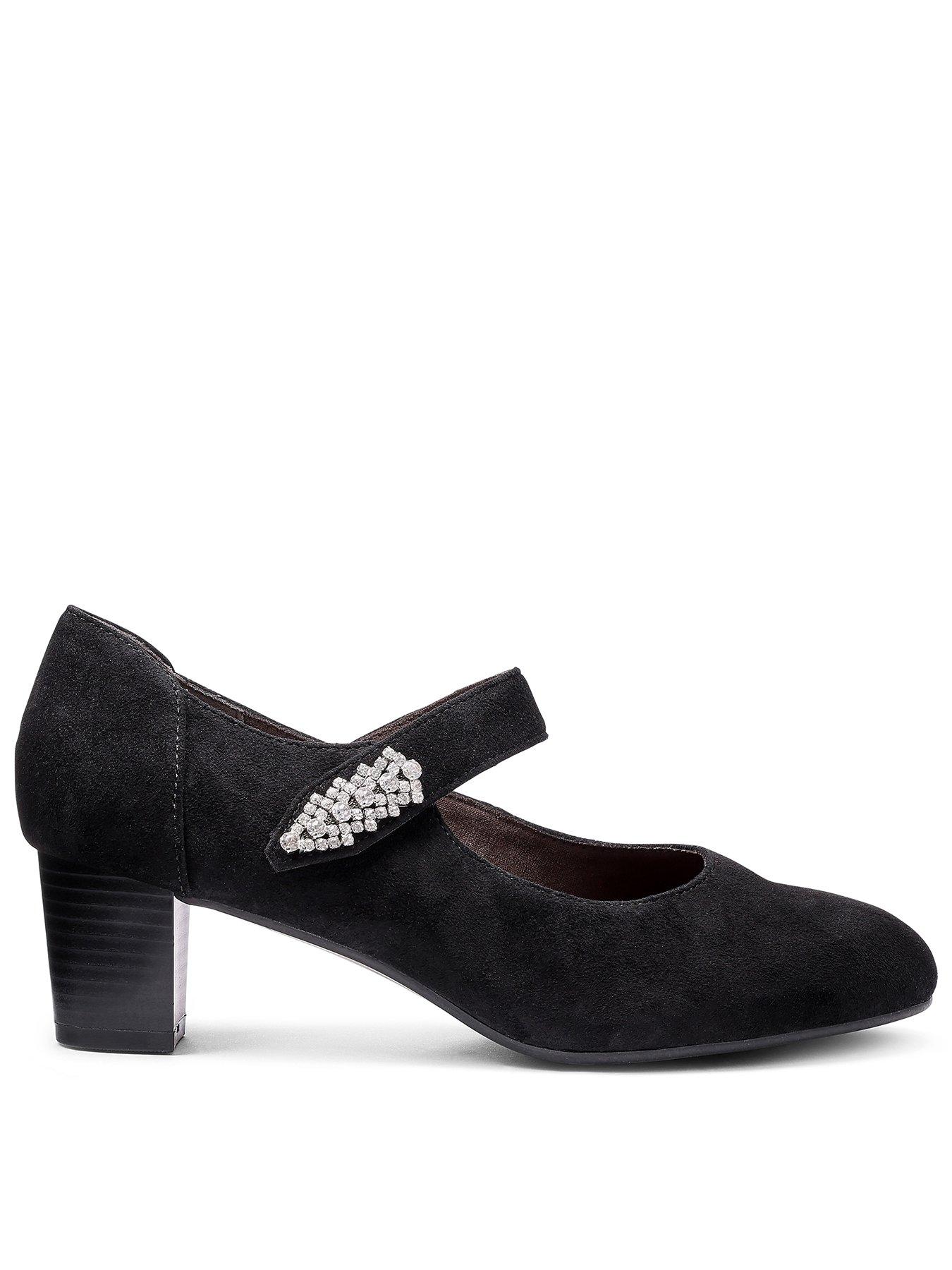 Hotter Duet Wide Fit Embellished Strap Block Heel - Black