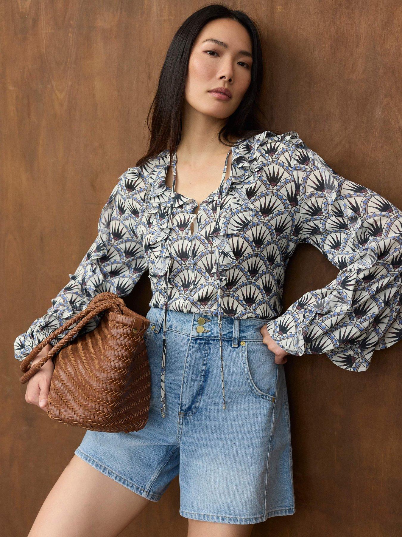 Image 1 of 6 of Mint Velvet Abstract Print Blouse - Blue