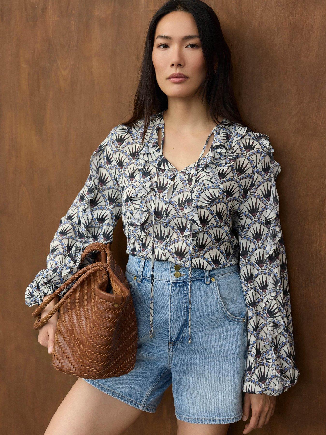 Image 2 of 6 of Mint Velvet Abstract Print Blouse - Blue