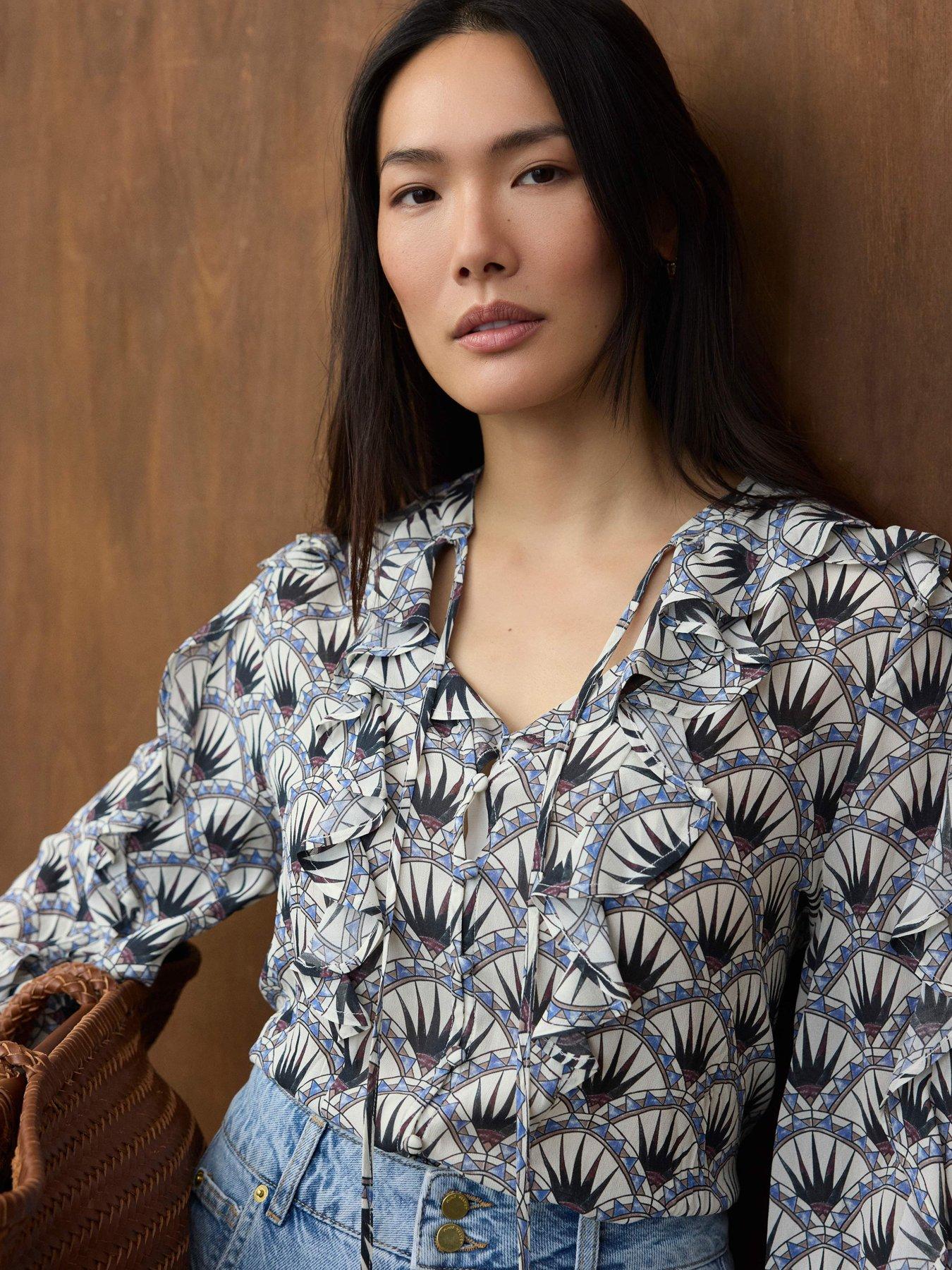 Image 3 of 6 of Mint Velvet Abstract Print Blouse - Blue