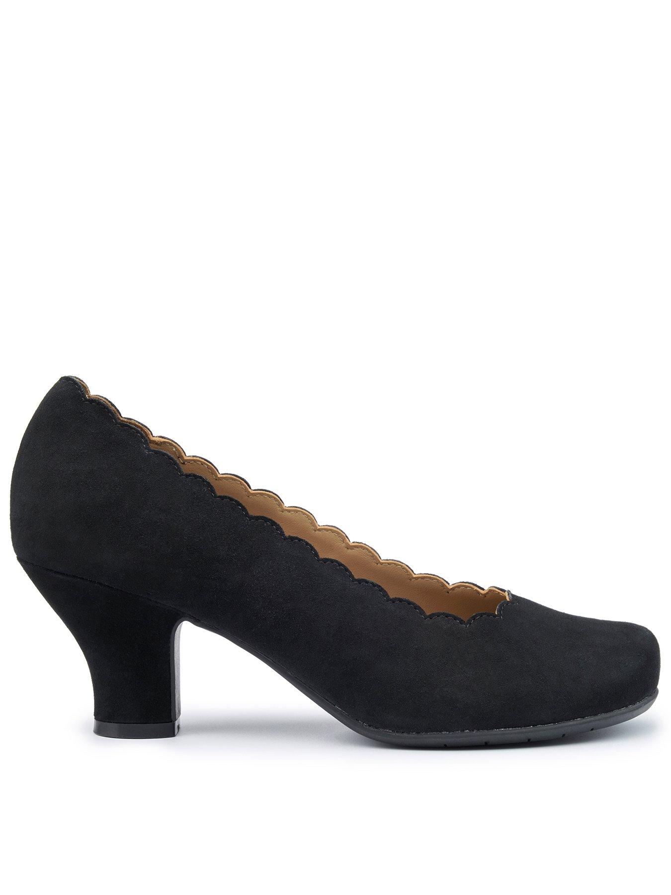 Hotter Jive Wide Fit Scallop Edge Heeled Shoe - Black