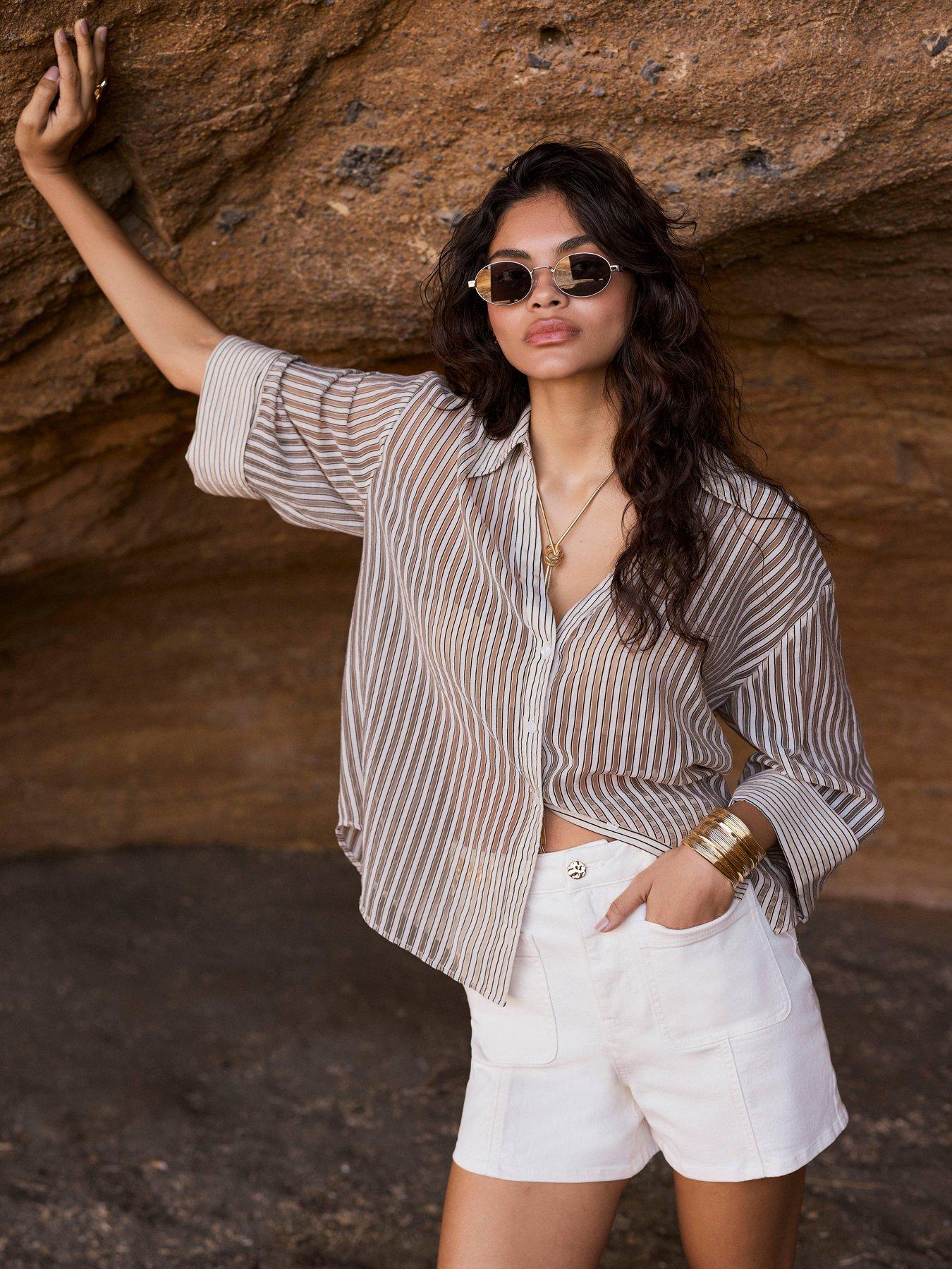 Mint Velvet Neutral Striped Sheer Shirt - Cream | Very