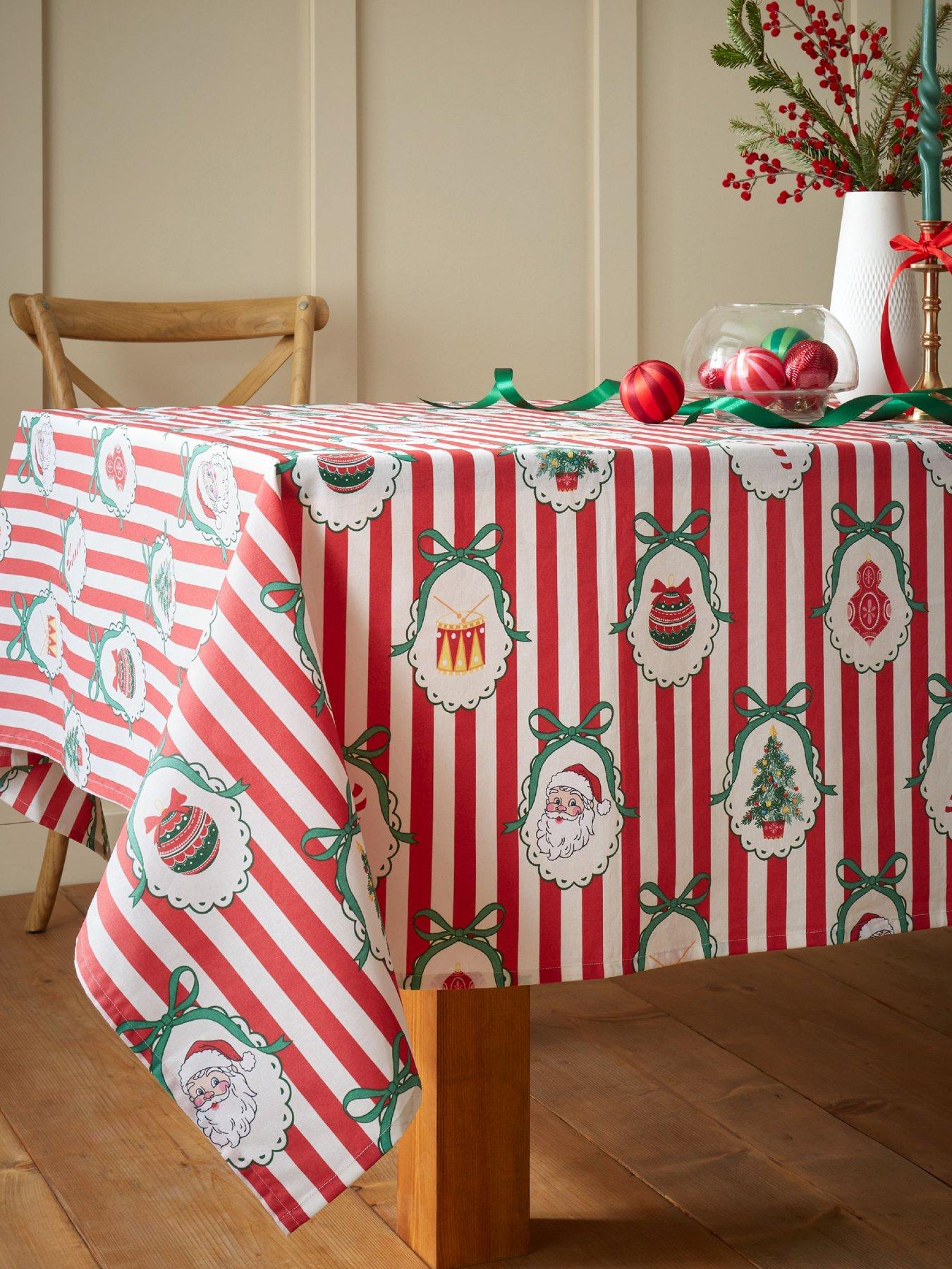 Image 1 of 3 of Catherine Lansfield 100% Cotton Christmas Vintage Stripe Table Cloth
