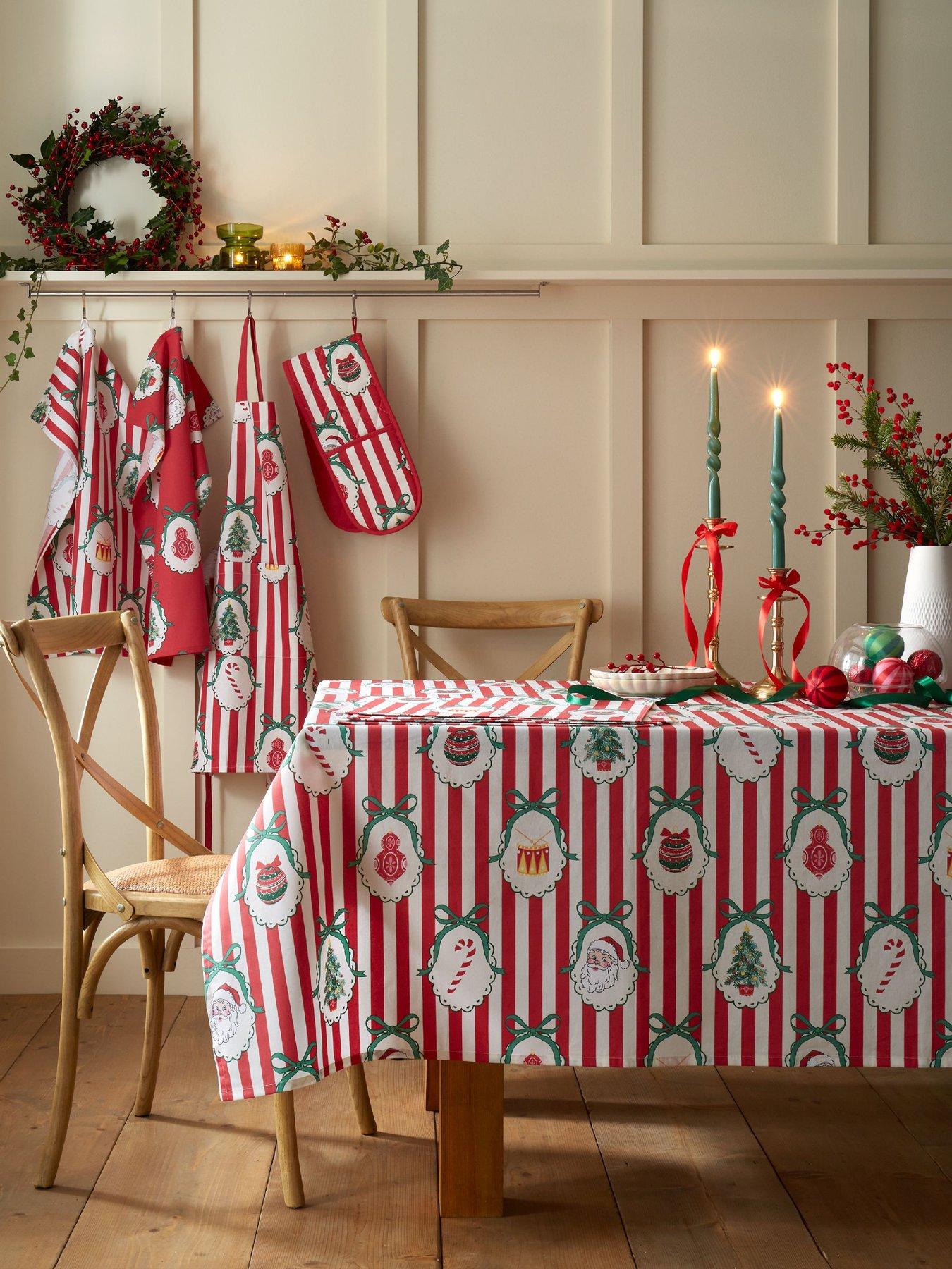 Image 3 of 3 of Catherine Lansfield 100% Cotton Christmas Vintage Stripe Table Cloth