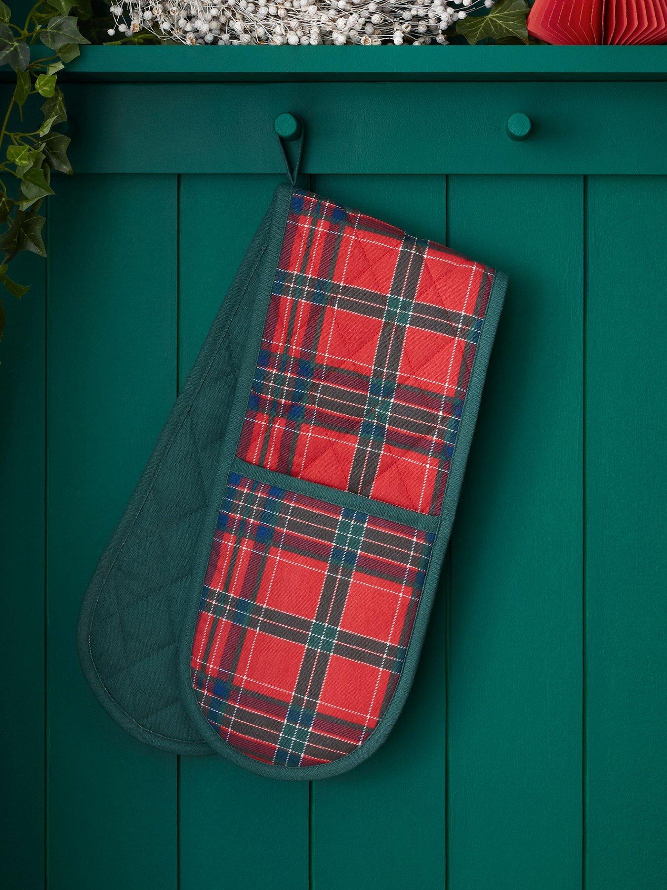Catherine Lansfield 100% Cotton Christmas Tartan Check Double Oven Glove
