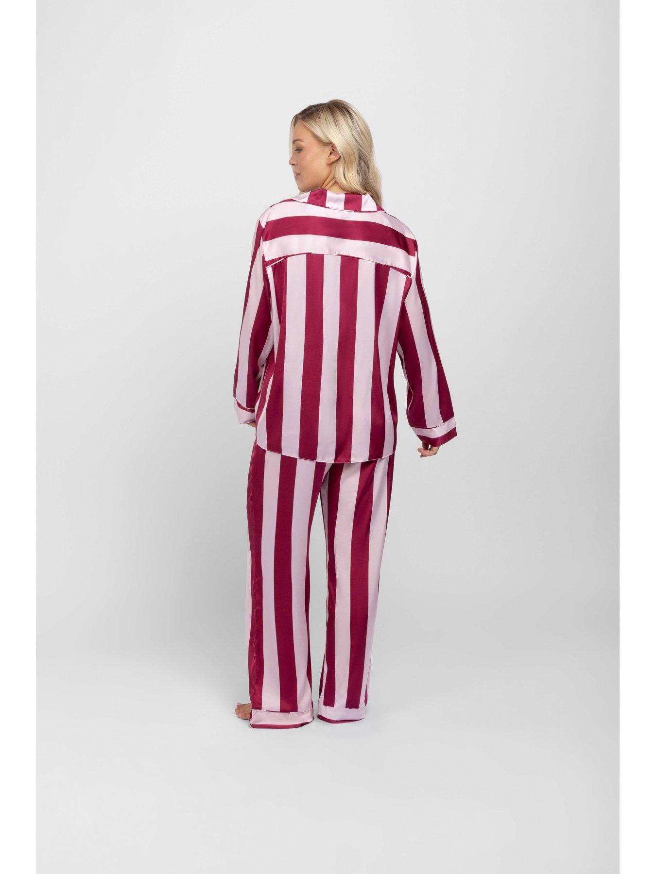 Image 2 of 6 of DORINA Womens Woven Stripe Button Through Pyjama Set - Red