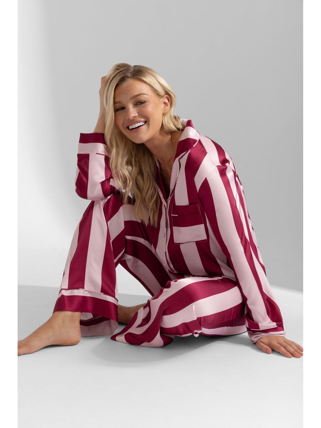 Image 3 of 6 of DORINA Womens Woven Stripe Button Through Pyjama Set - Red