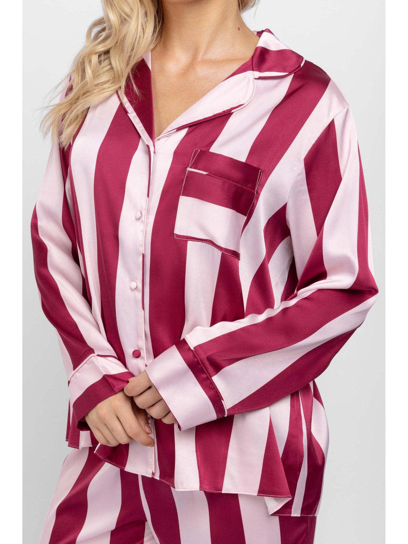 Image 4 of 6 of DORINA Womens Woven Stripe Button Through Pyjama Set - Red