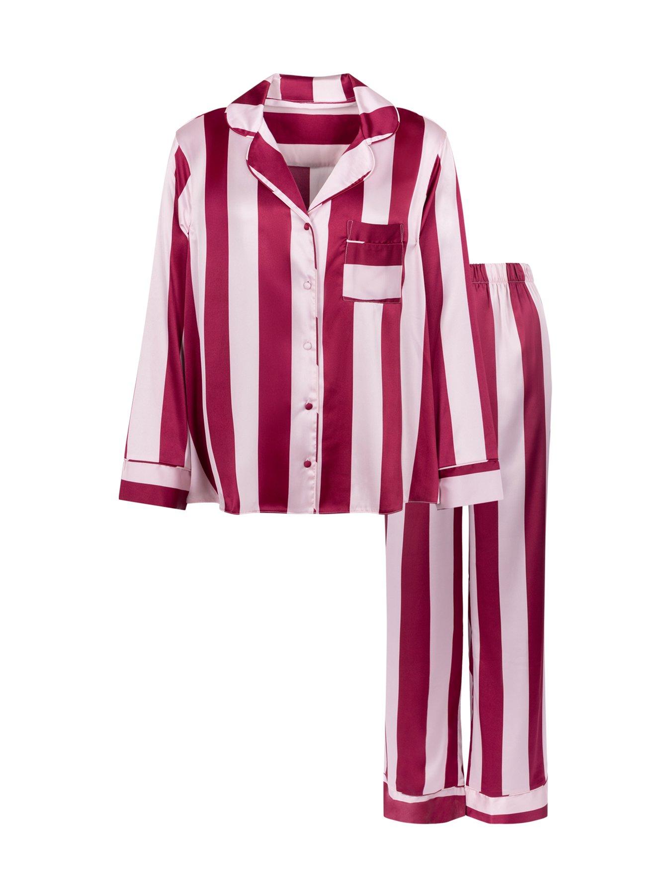 Image 6 of 6 of DORINA Womens Woven Stripe Button Through Pyjama Set - Red