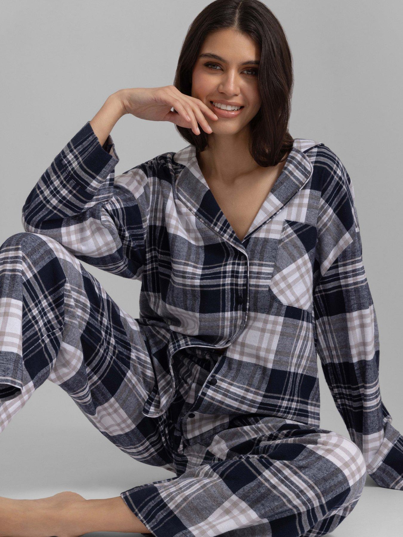 Image 3 of 5 of DORINA Womens Harper Woven Check Button Front Pyjama Set - Navy
