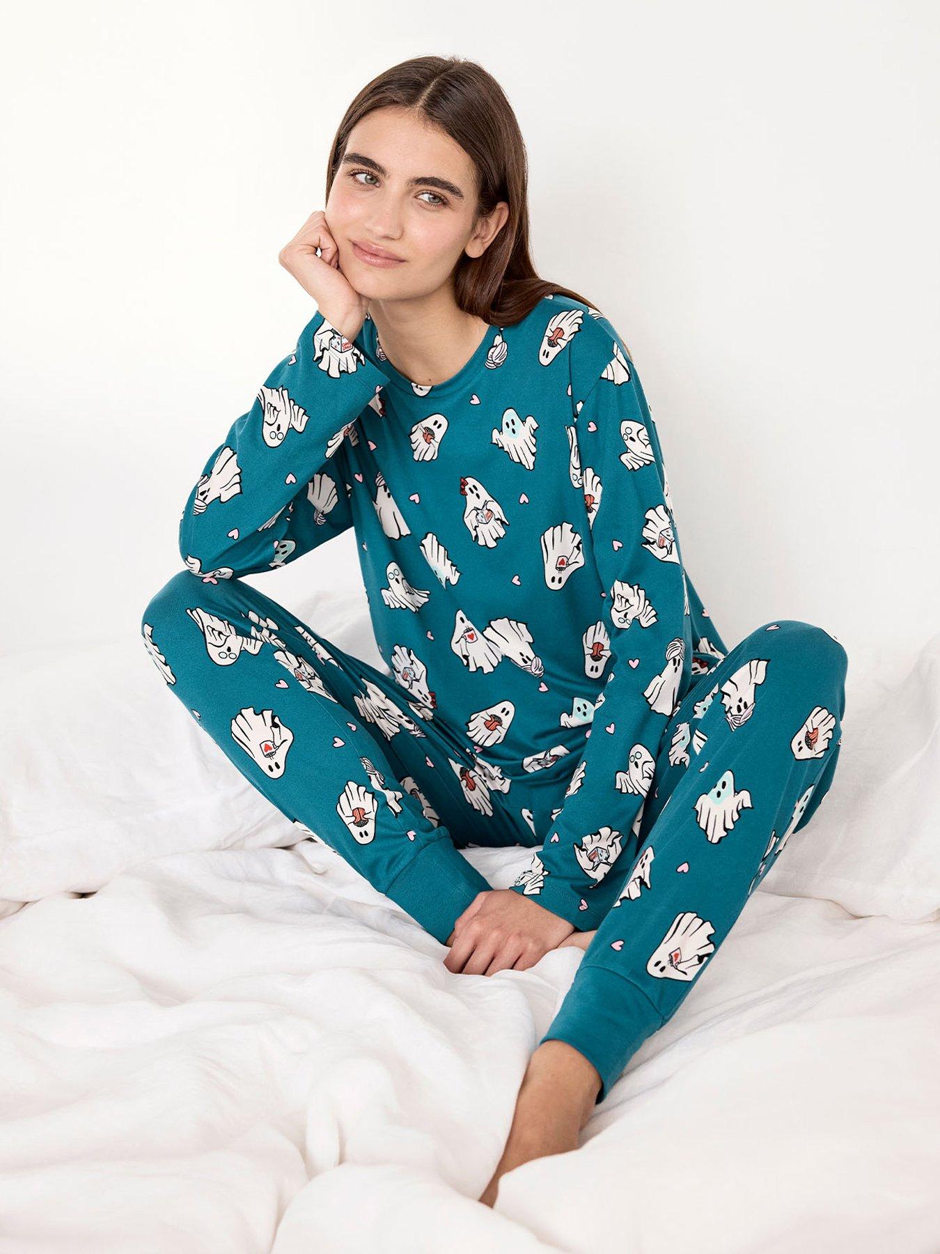 CHELSEA PEERS Halloween Ghost Print Long Pyjama Set - Teal