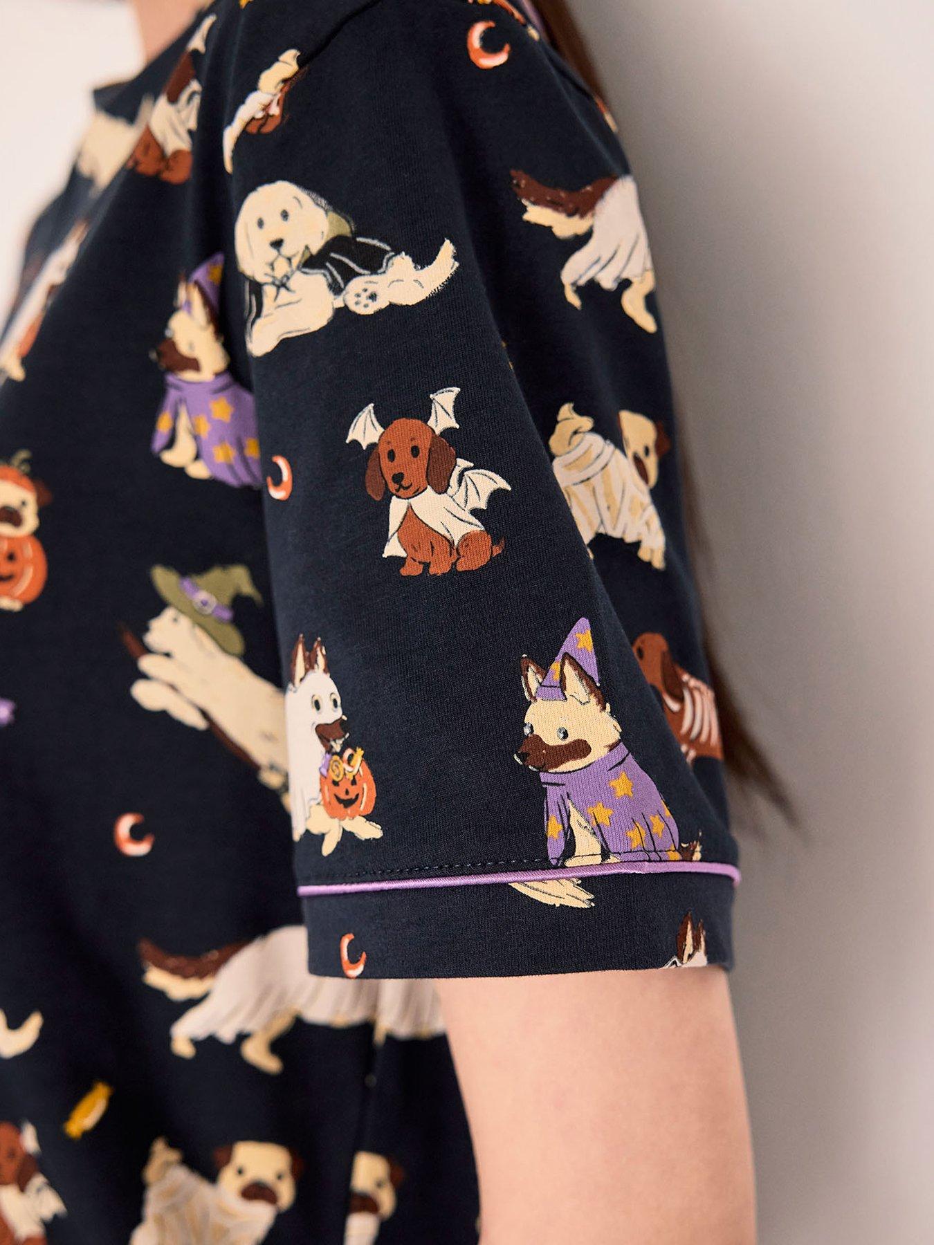 Image 5 of 5 of CHELSEA PEERS Cotton Halloween Dogs Print Short Pyjama Set - Navy