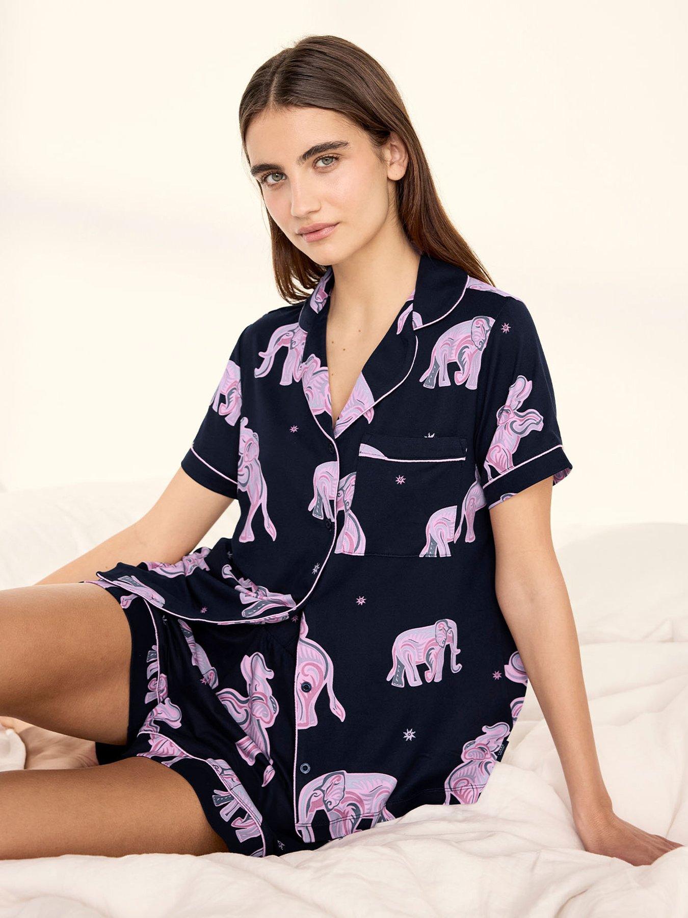 CHELSEA PEERS Elephant Dreamscape Print Short Pyjama Set - Navy