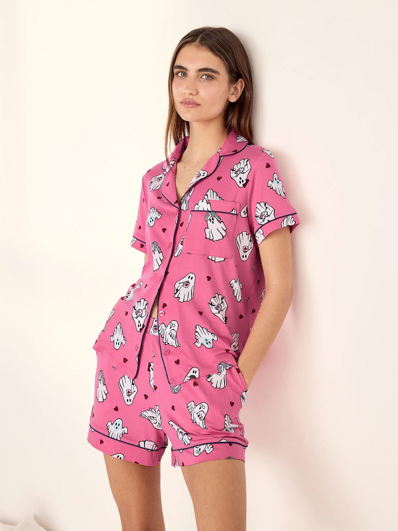 CHELSEA PEERS Halloween Ghost Print Short Pyjama Set - Pink