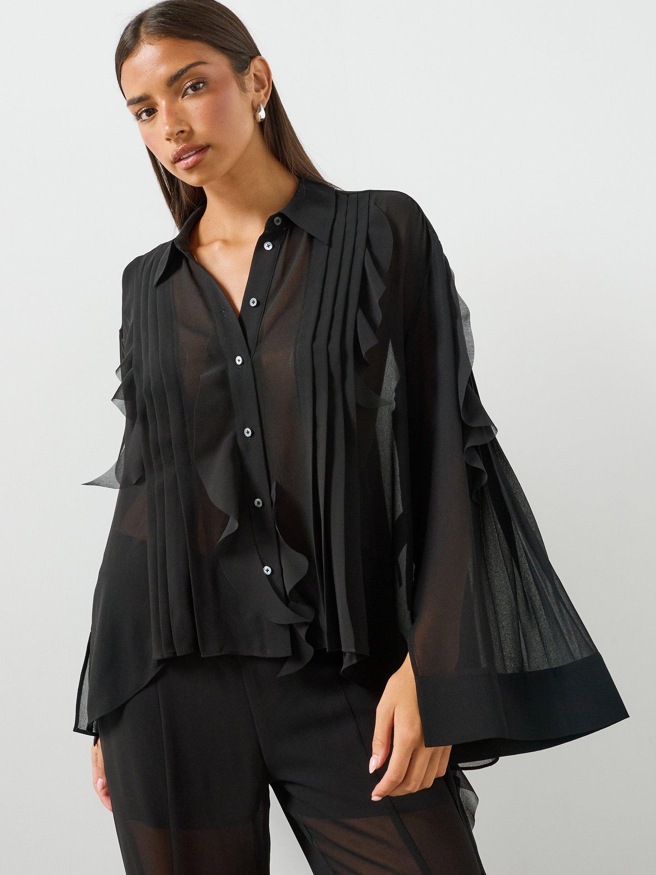 AllSaints Minna Sheer Frill Shirt - Black