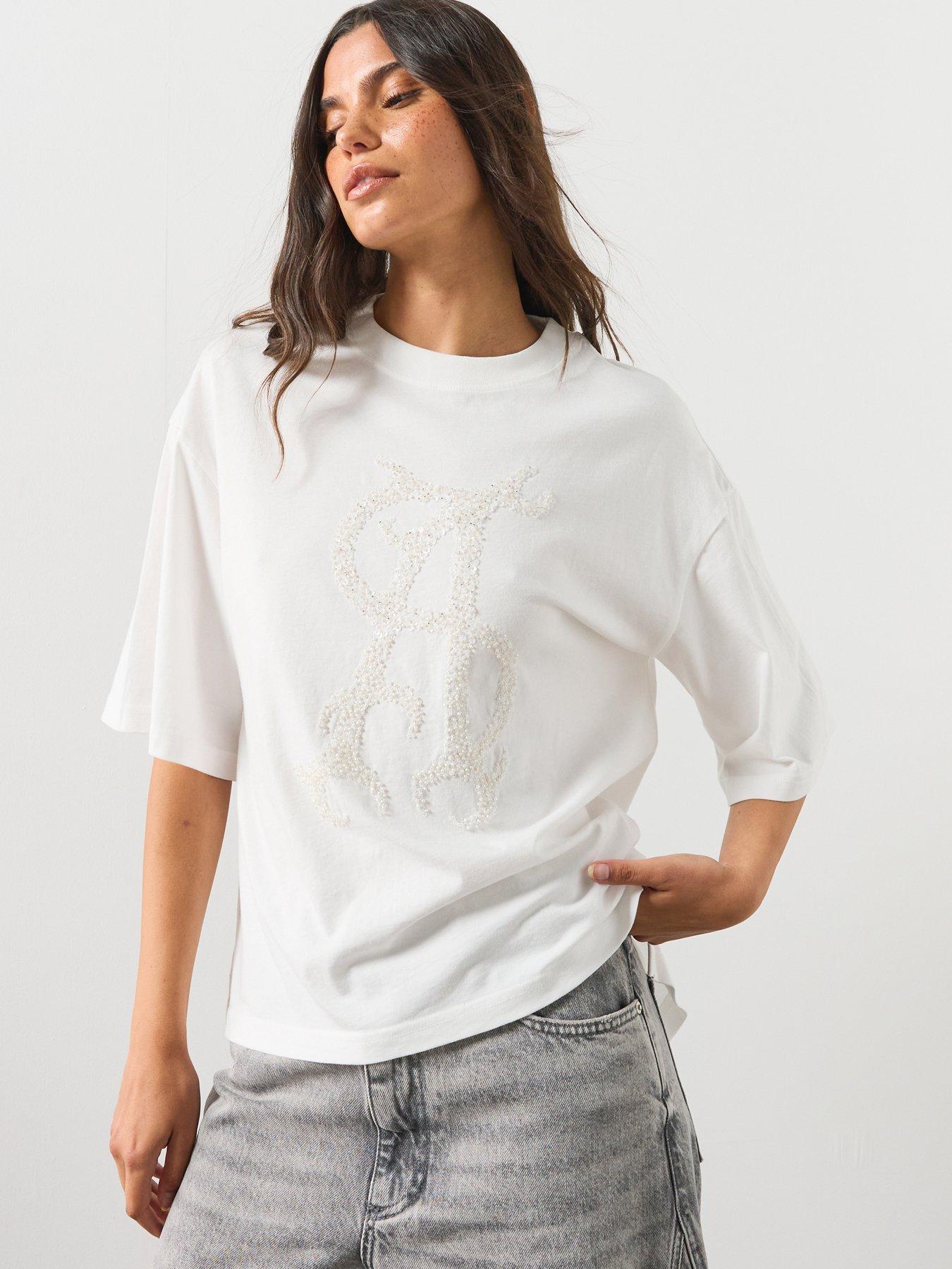 Image 1 of 6 of AllSaints Reflex Amelie Embellished T-Shirt - White
