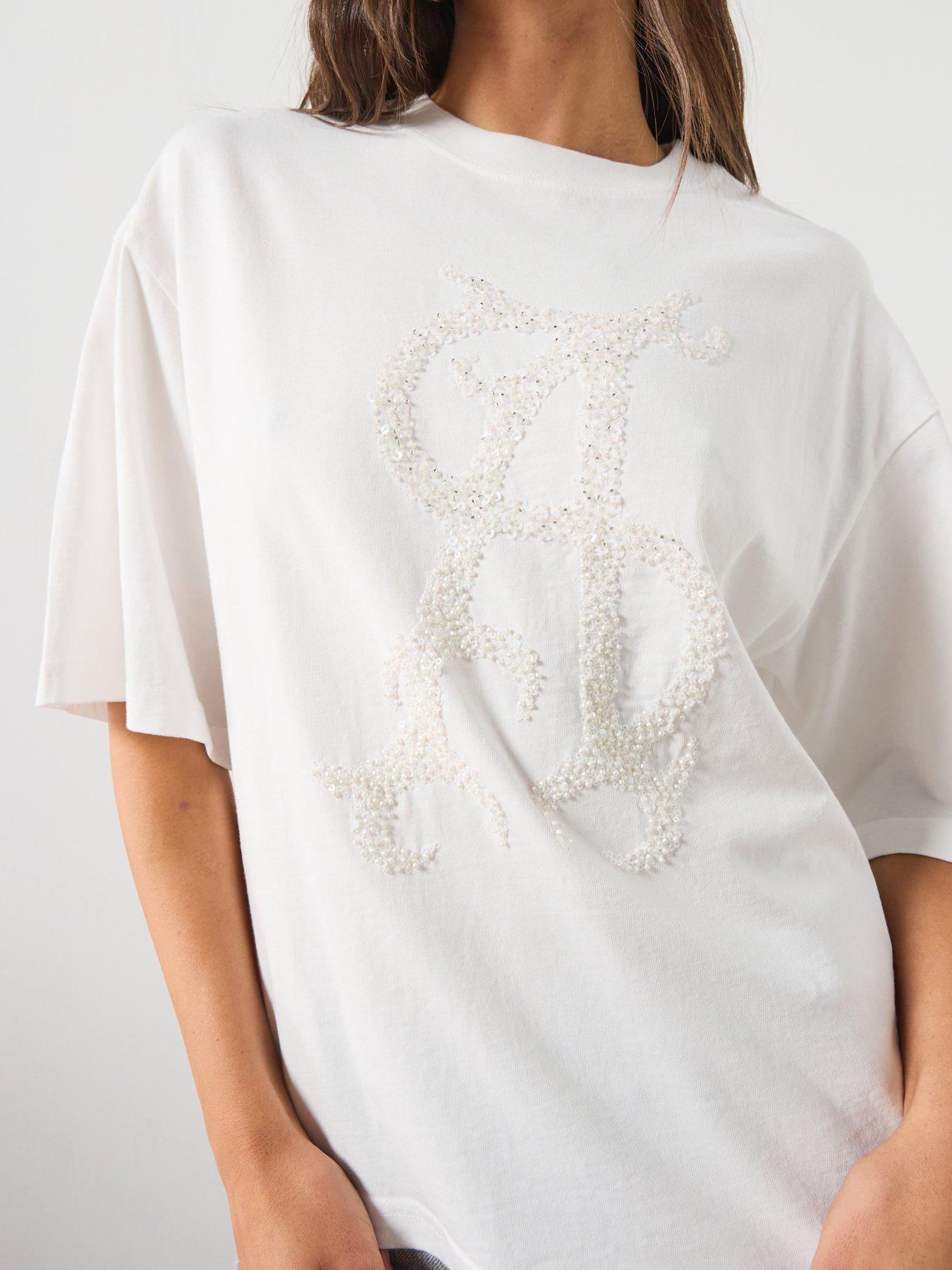 Image 6 of 6 of AllSaints Reflex Amelie Embellished T-Shirt - White