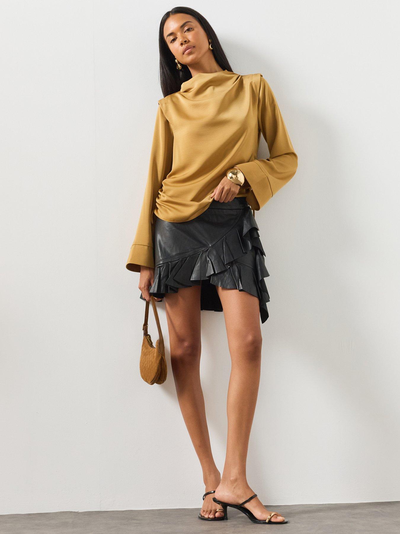 AllSaints Luana Asymmetric Leather Mini Skirt - Black