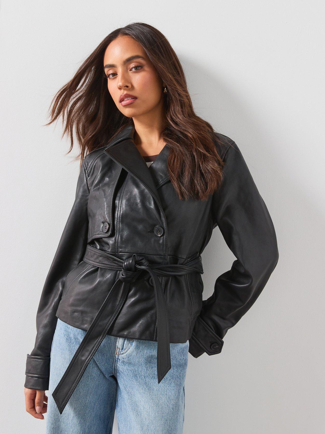 Image 1 of 6 of AllSaints Okena Cropped Leather Jacket - Black