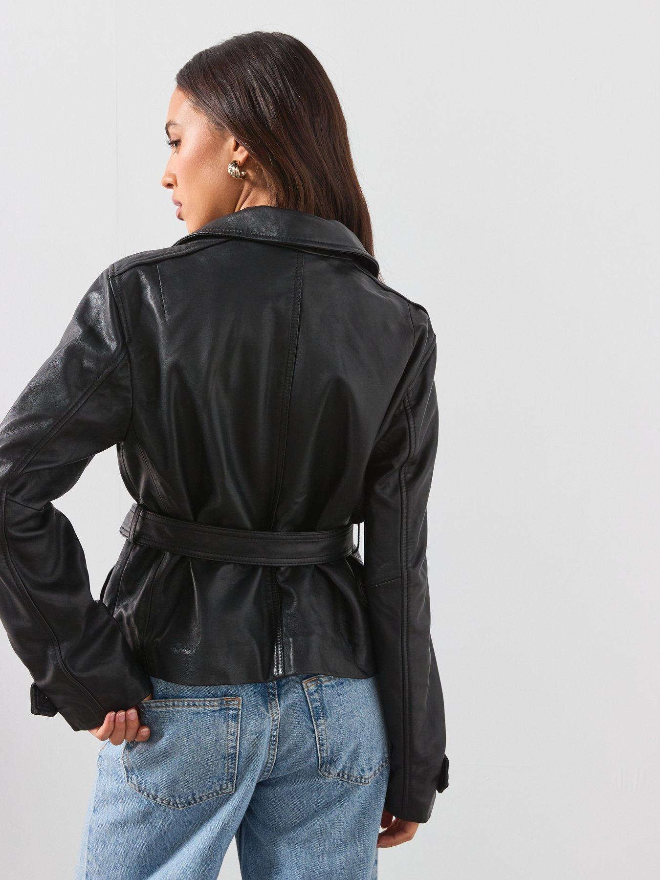 Image 2 of 6 of AllSaints Okena Cropped Leather Jacket - Black