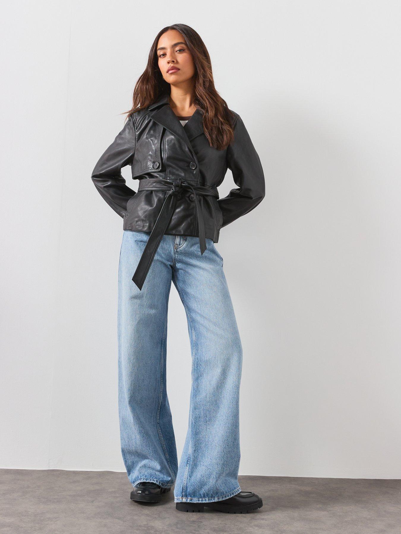 Image 3 of 6 of AllSaints Okena Cropped Leather Jacket - Black