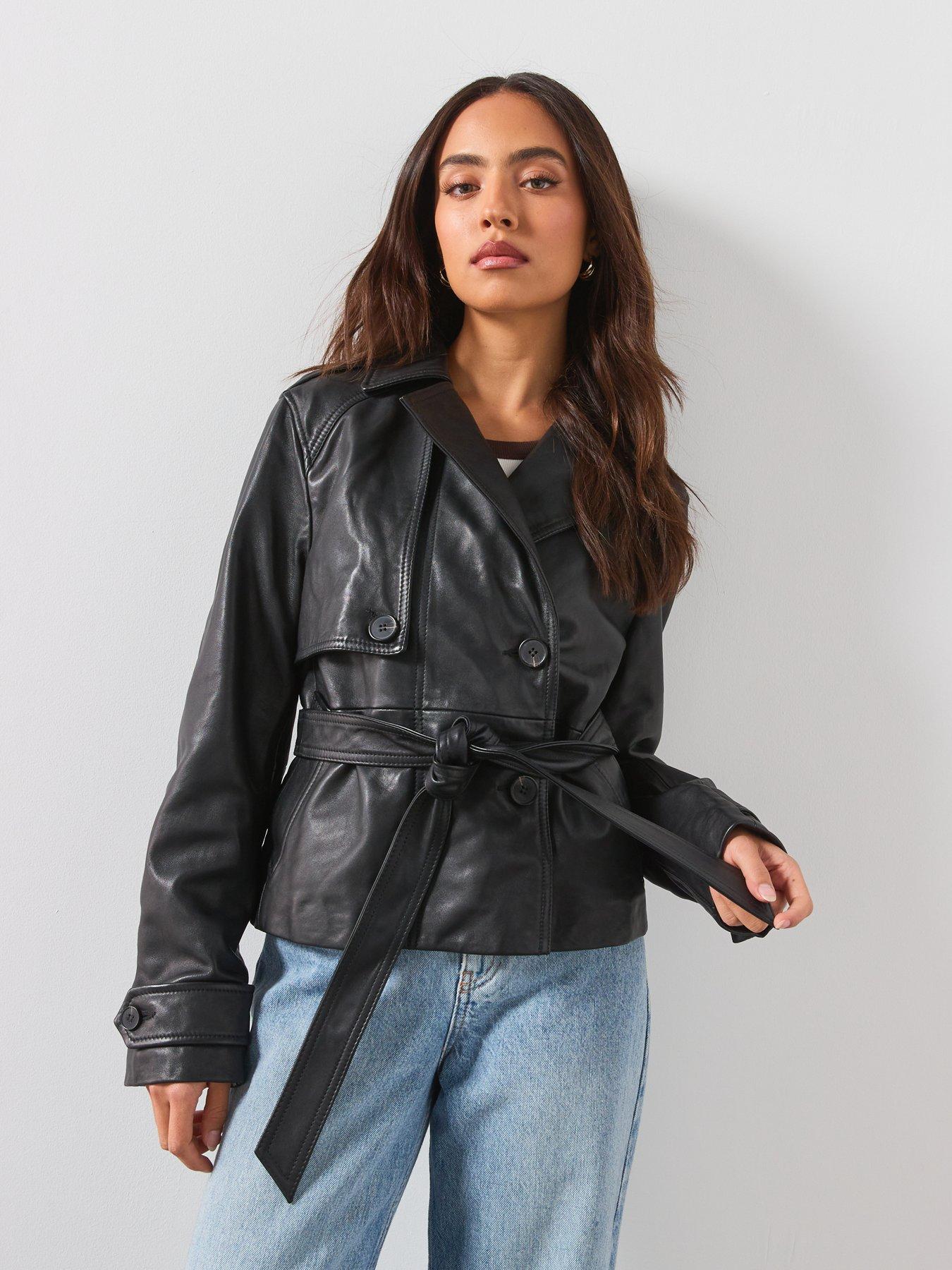 Image 6 of 6 of AllSaints Okena Cropped Leather Jacket - Black