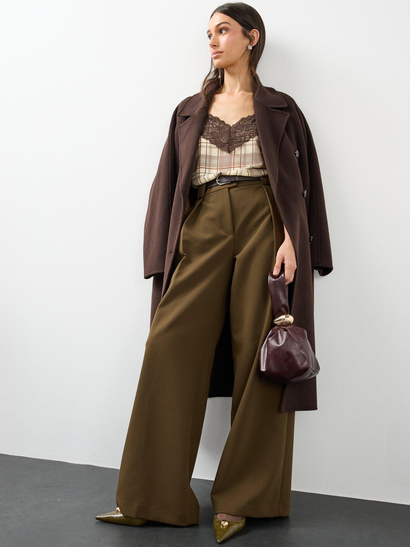 Image 3 of 7 of The Very Collection Womens Lace Trim Checked Cami - Brown