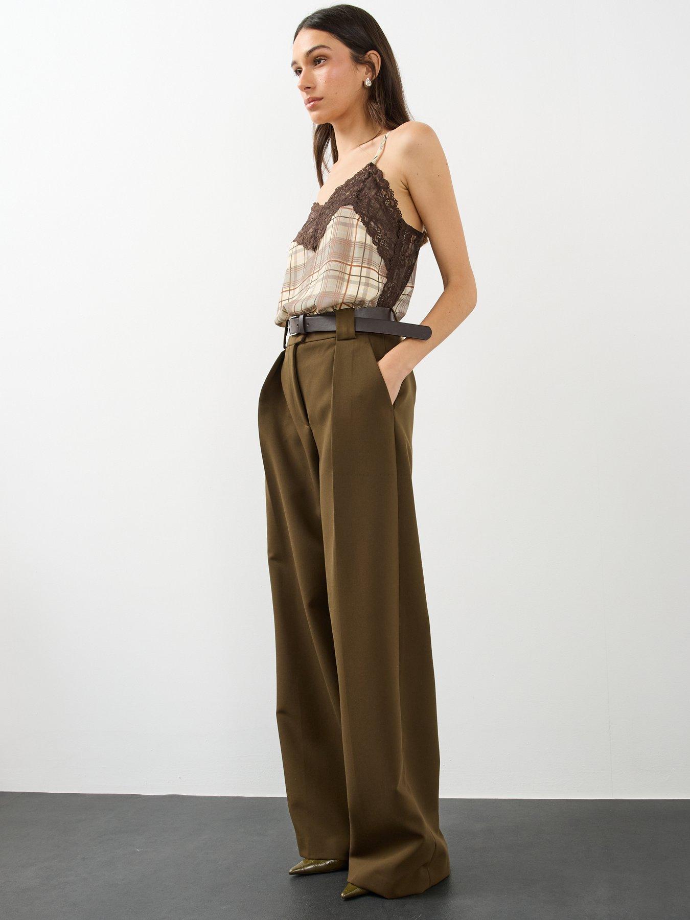 Image 6 of 7 of The Very Collection Womens Lace Trim Checked Cami - Brown